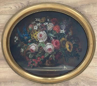 une peinture de fleurs dans un vase sur une table