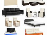 On voit sur cette photo de nombreux types de canapés et de fauteuils différents.