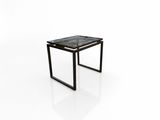 une image représentant une petite table avec un piètement en métal et un plateau en marbre