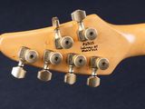 an image of a close up of a guitar neck with a lot of knobs on it