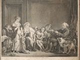 a drawing of a group of people sitting around a table