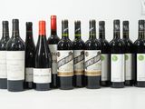 des bouteilles de vin sont alignées sur une surface blanche