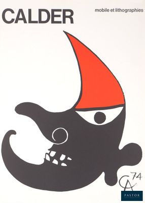a black and white poster with a red hat on it