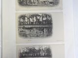 three black and white photos of a river with people in it