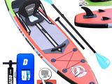 an image of an inflatable kayak with paddles and paddle board