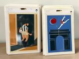 two pictures of a man and a woman on a table
