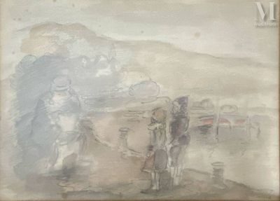 tableau représentant un homme, une femme et un enfant dans un paysage