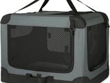 a gray and black dog crate with a black handle