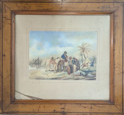 peinture d'un groupe de personnes à cheval sur une plage