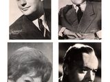 four black and white photos of a man in a suit and tie