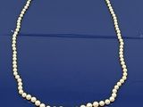 un collier de perles sur fond bleu