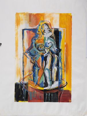 Ecole moderne, deux compositions sur papier, technique mixte…