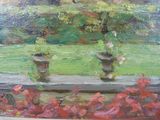 a painting of two vases with flowers on a window sill