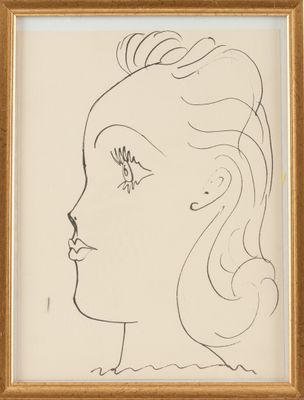 un dessin représentant le visage d'une femme dans un cadre doré
