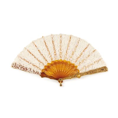 ÉVENTAIL EN ÉCAILLE BLONDE, DENTELLE ET OR BAS, FLORENCE, OR…