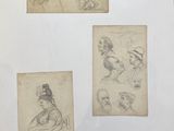 sketches of a man and a woman sitting in a chair