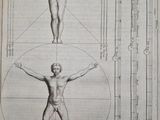 an old book with a drawing of a man ' s body on it