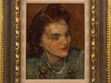 an oil painting of a woman in a green dress in a gold frame
