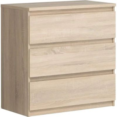 the chest of drawers is made of wood and has three drawers