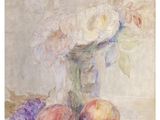an image of a painting of flowers and fruit on a table