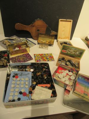 a table with many different types of items on it