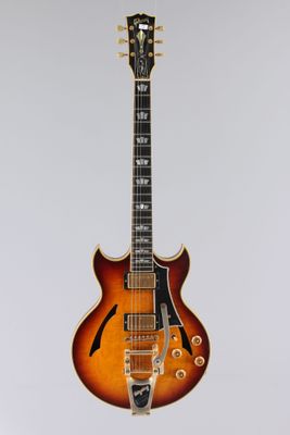 a close up of an electric guitar on a white background
