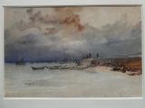 une aquarelle représentant des bateaux sur l'eau