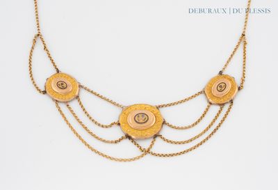 gold plated brass necklace with circular discs and chains