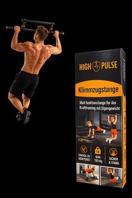 a man doing a pull up with a bar in front of a box