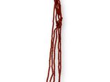necklace with red beads and a gold ring on a white background