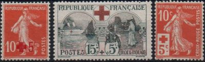 an image of a stamp with a red cross on it