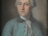 an old painting of a man in a blue coat and white hair