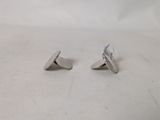 pair of sterling cuff earrings with a white marble stone in the middle