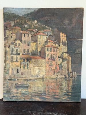 École du début du XXe siècle. Village en bord de mer