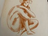 a drawing of a nude woman sitting on the ground