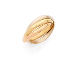 an 18k yellow gold ring set with three inter rings