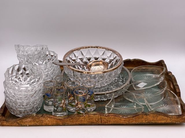 Service à fruits en cristal, plat à hors-d’œuvre en verre, 6 gobe...