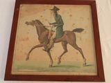 painting of a man riding a horse with a hat on