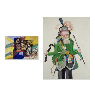 deux tableaux représentant un homme en manteau vert et un tableau représentant un homme en manteau vert