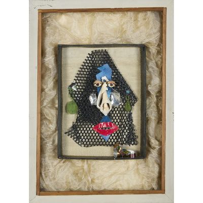 an image of a framed picture of a woman with a blue hat