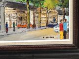 a painting of people walking down the street in the city