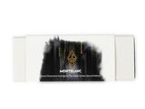 a white box with a black and gold logo on it
