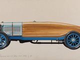 dessin représentant une voiture en bois avec des jantes bleues sur fond blanc
