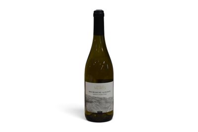 la bouteille de vin blanc est posée sur une surface blanche