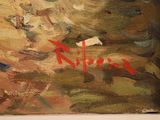 a painting of a man riding a horse in a field