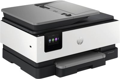 L'imprimante HP OfficeJet Pro est exposée devant un fond blanc.