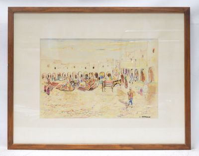 painting of a beach scene with people on the sand and people on the water