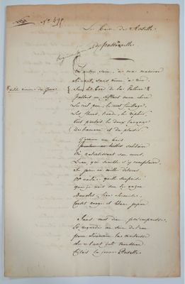 une lettre manuscrite sur une feuille de papier comportant des inscriptions