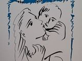 l'image d'un dessin représentant une femme tenant un bébé