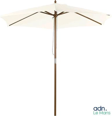 un parapluie blanc avec une tige marron sur fond blanc